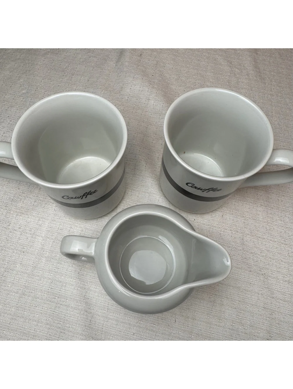 Fishs Eddy Brooklynese Cawffee Mugs Creamuh Creamer Set Black White